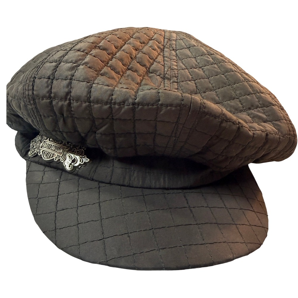 Harley Davidson Newsboy Cap Men XL Gray Quilted Biker Baker Boy‎ Metal Logo Y2K